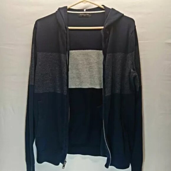 Banana Republic Pima Cotton Lightweight Heather Navy Full Zip Hoodie Men’s Small - Picture 6 of 8